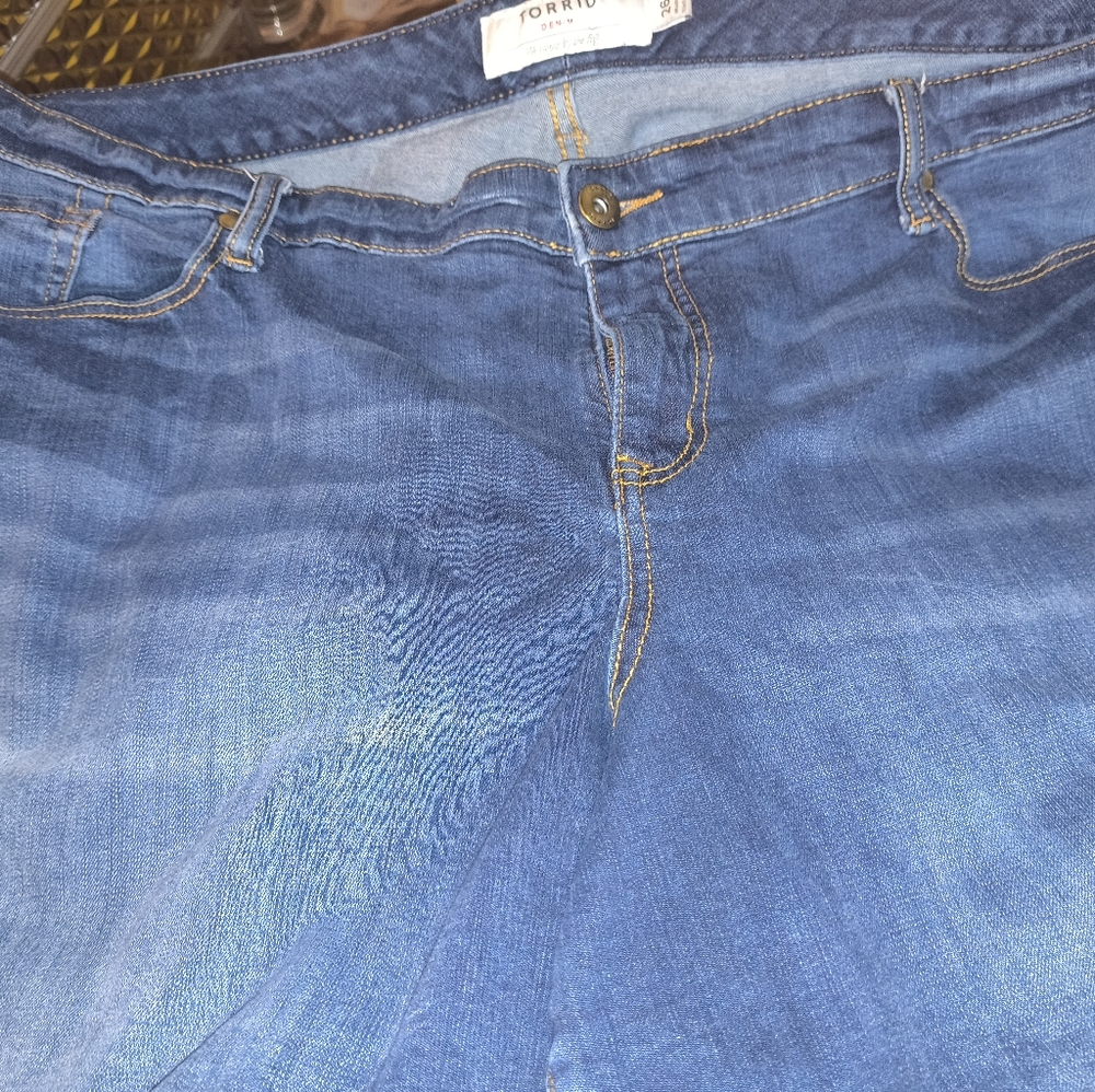 Torrid Denim Jean Shorts with Yellow Stitching